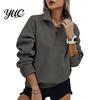 Breathable Lightweight Pullover Women Oversized Sweatshirt, Stand Collar Zipper Half Placket Tops, Cozy Loungewear Tops Long Sleeve for Casual