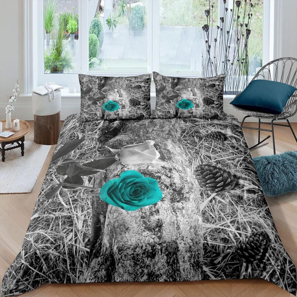 Пододеяльник с розами, женский шикарный комплект постельного белья с фиолетовым цветочным принтом, романтические цветы, блестки, королевского размера, покрывало для пар