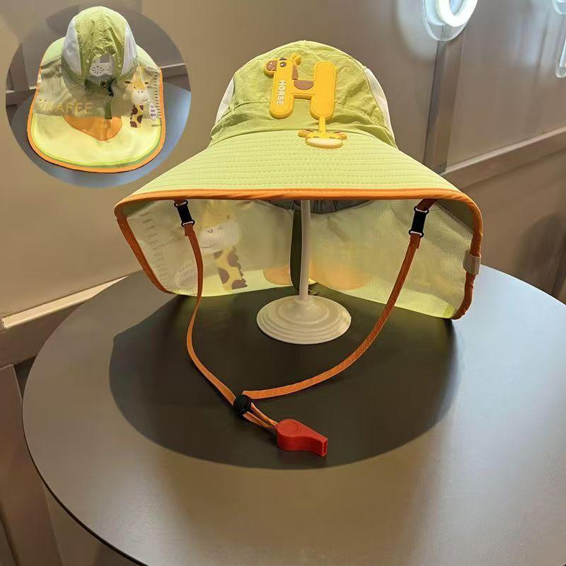 Kids Wide Brim Sun Hat Solar Rechargeable Fan Neck Flap Uv Protection For Summer Beach Activities