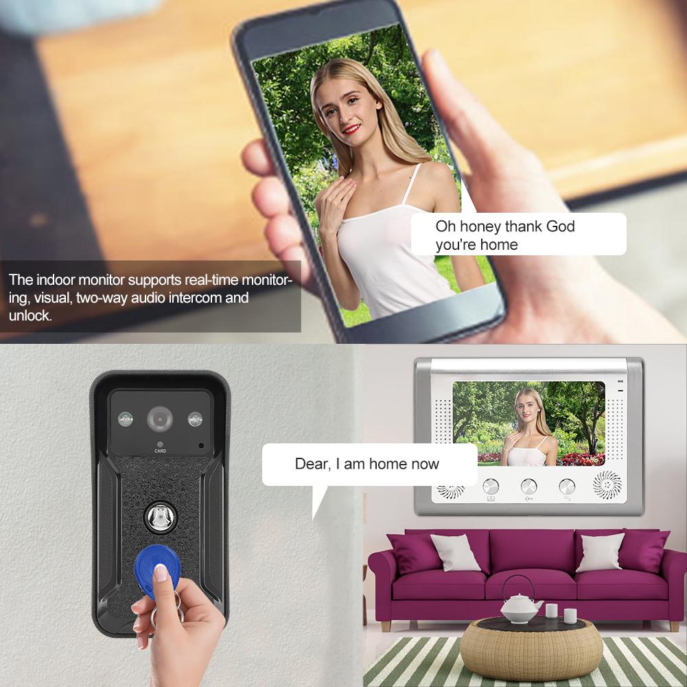 7-дюймовый дверной звонок с ночным видением TFT ID-карта Интерком-камера Видеодомофон