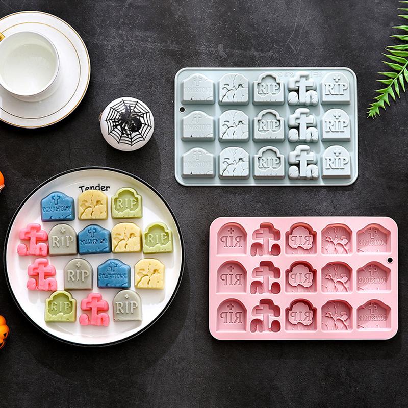 Хэллоуин Силиконовая форма Призраки Тыквы Летучие мыши Дома с привидениями Дизайн надгробных плит Форма для выпечки Шоколадные торты Мыло Форма для печенья