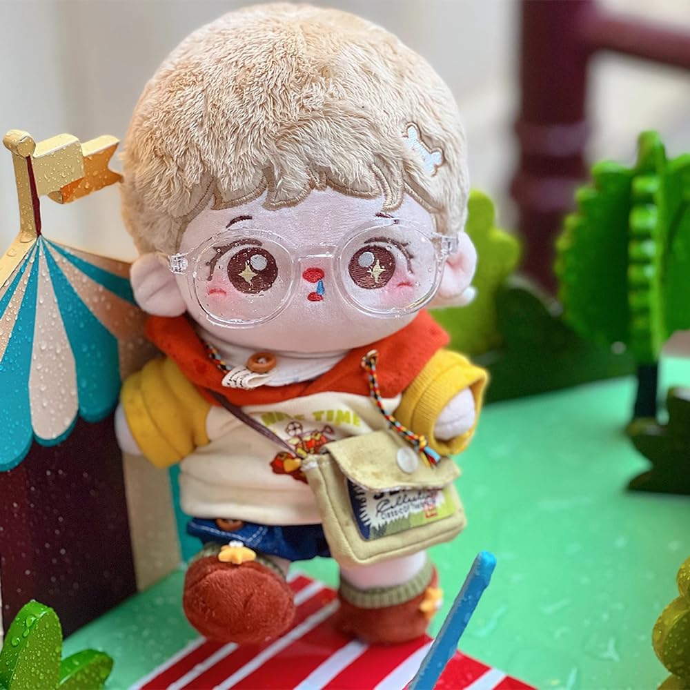niannyyhouse 20cm Plush Toy Clothes, Color Blocking, Hoodie, Jeans, Shoes, Scarf, Glasses, Backpack, Cotton Doll Clothes, Dress-Up (Coffee)