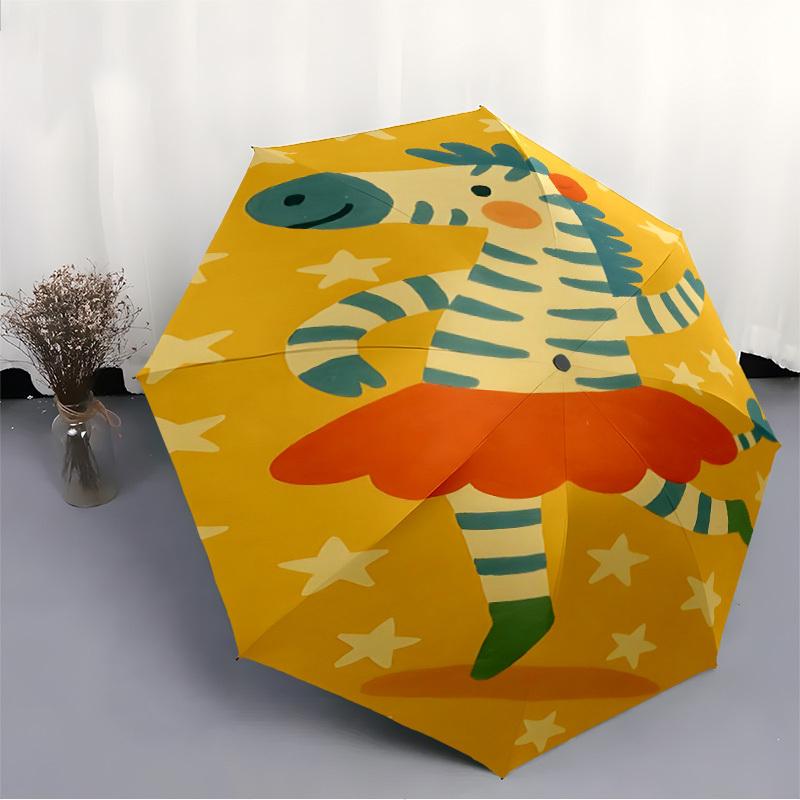 1pc Zebra Ballerina Automatic Folding Umbrella, 8-Rib Durable Iron Frame, Compact Travel Umbrella for Women & Men 017