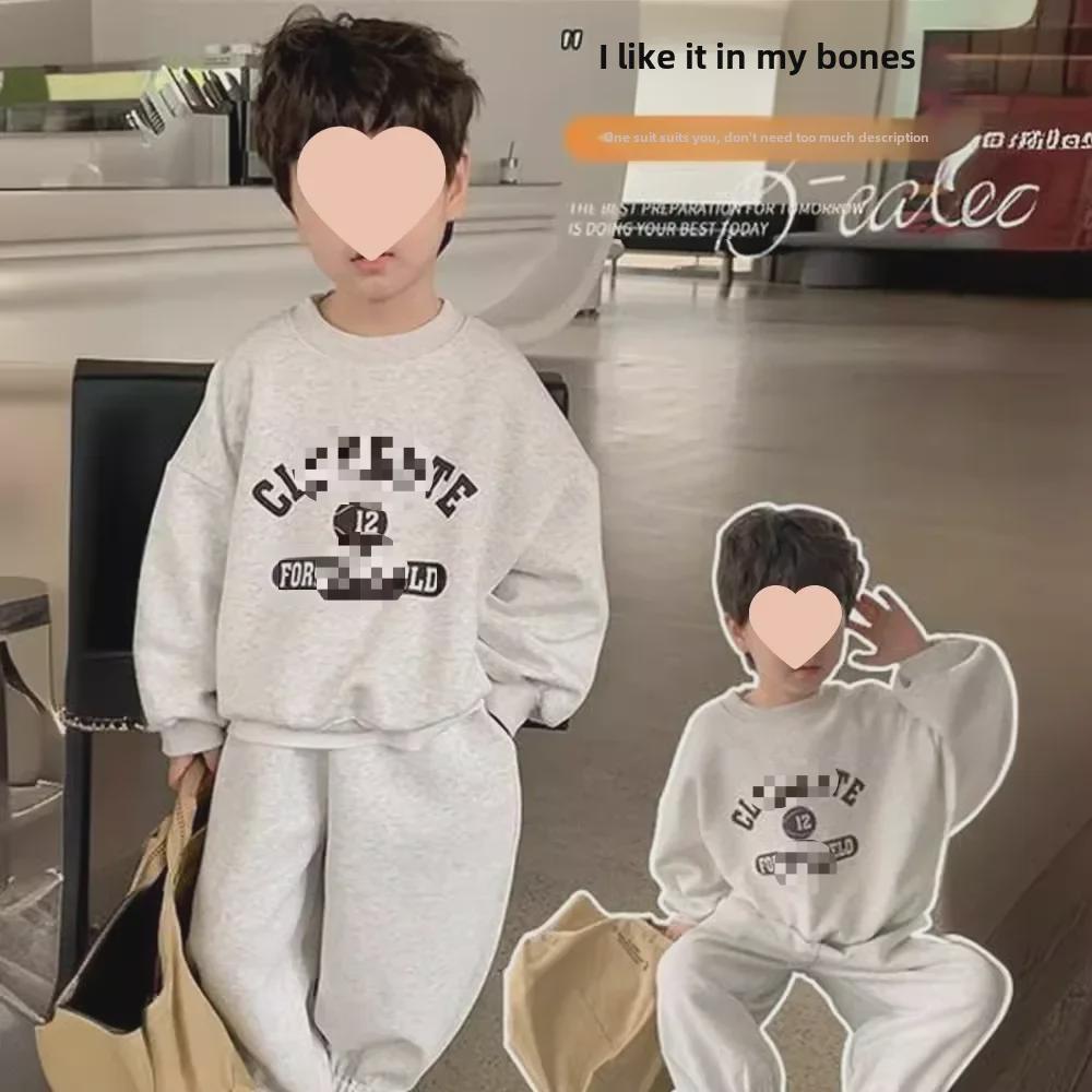 Boys' 2024 Spring/Autumn Korean Style Letter Pullover & Sweatpants Two-Piece Set