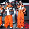 Children's Suits Boys Girls Hip Hop Show Handsome Jazz Dance Loose Orange Long Sleeved Jacket Cargo + Pants Clothing Two Piece Set