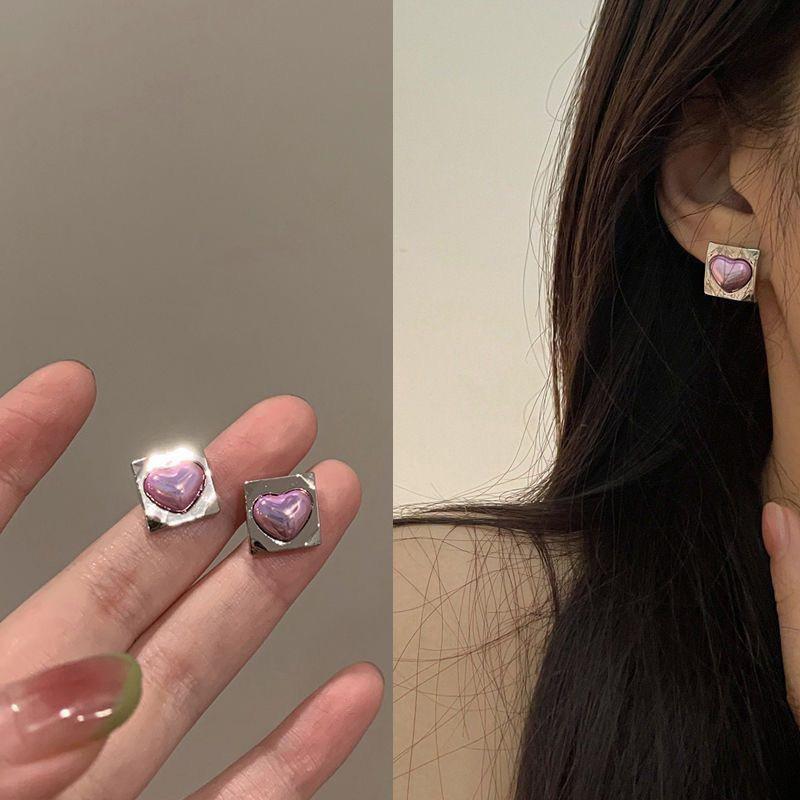 Французские роскошные квадратные красочные фиолетовые серьги «Любовь» для женщин, модный дизайн, геометрические серьги