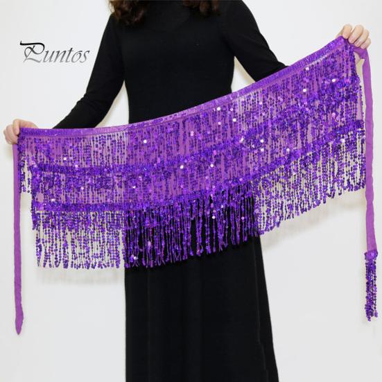 Belly Dance Skirt Sequin Tassel Waist Hip Scarf Exotic Style Tie Up Adjustable Thin Skirt Mesh Festivel Stage Performance Cosplay Mini Skirt Apron