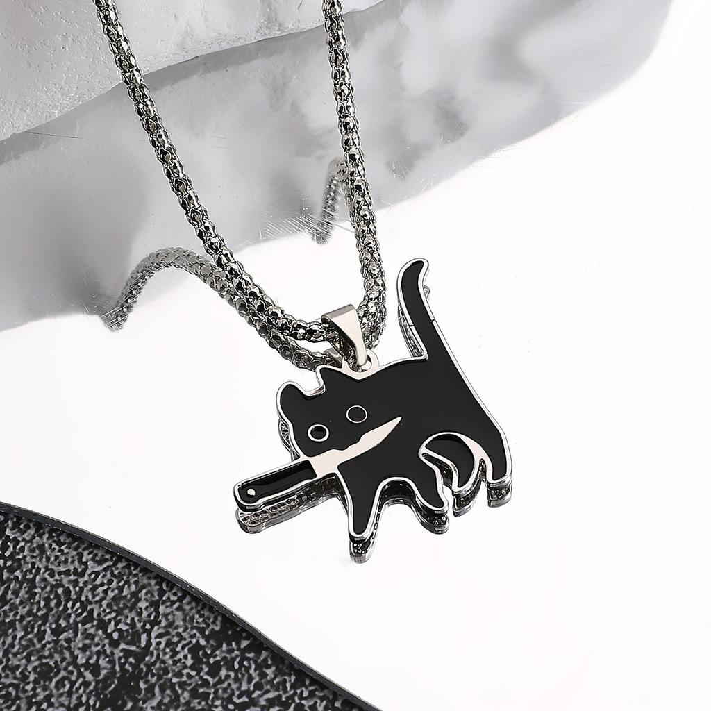 Маленький нож с подвеской в виде кошки, креативная хип-хоп цепочка на ключицу, мужские и женские аксессуары