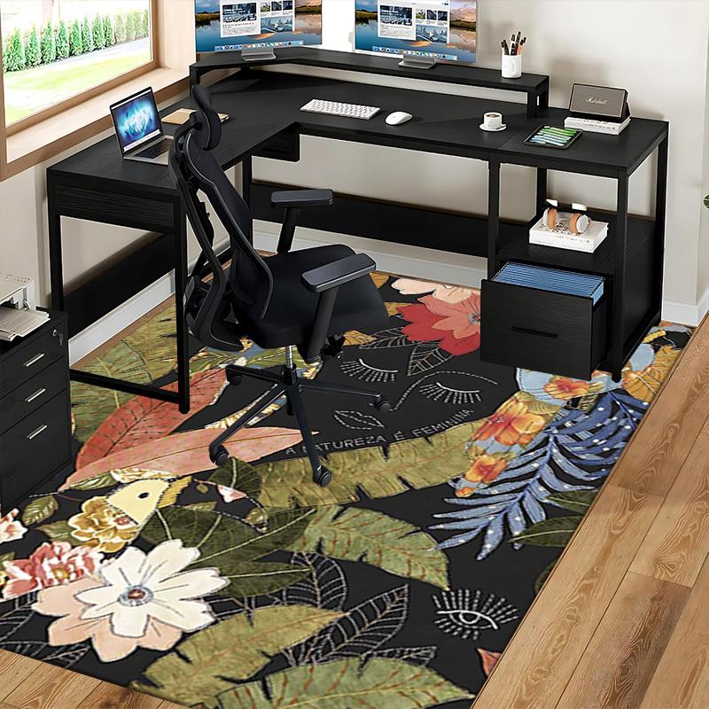 1pc Anime Monkey Floral Chair Mat - Office Desk Rug with Natureza e Feminina Design, Anti-Slip Carpet for Home Decor, Suitable for All Seasons and Per