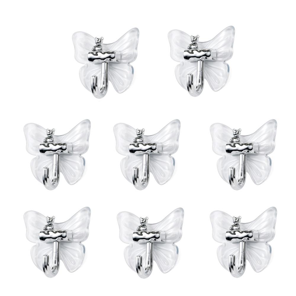 8 Pcs Plastic Butterfly Wall Hooks Self Adhesive Wall Mounted Butterfly Storage Hanger Decorative Moisture-proof Key Holder