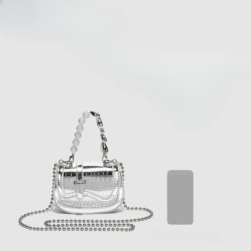 Летняя модная мини-сумка Niche Pearl Chain Crossbody Silver