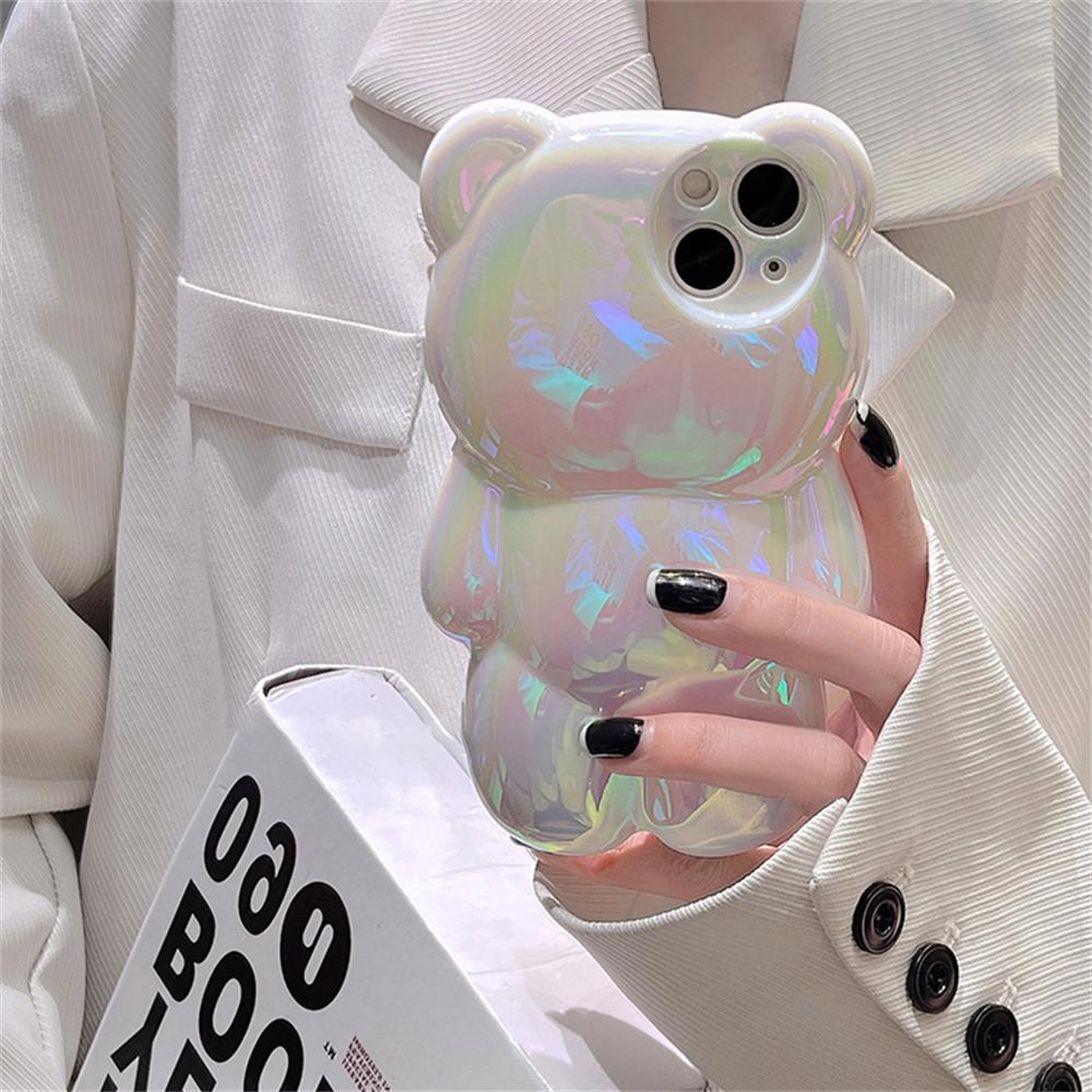 Корейский милый 3d лазерный медведь прозрачный чехол для телефона для Iphone 14 13 12 11 Pro Max стильный силиконовый противоударный мягкий чехол Funda