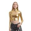 Party Patent Leather Women's Crop Tops Cosplay 1Pc Shiny Lady Solid Half Turtleneck Tops