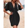 YYFS Women's Fashion Summer Spring Solid Color Print Short Sleeve V-Neck High Waist Casual Dresses