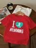 White Kids Short Sleeve Tee I Love Running Red Heart Runner Silhouette Sport Graphic Casual Boys Girls Daily Top