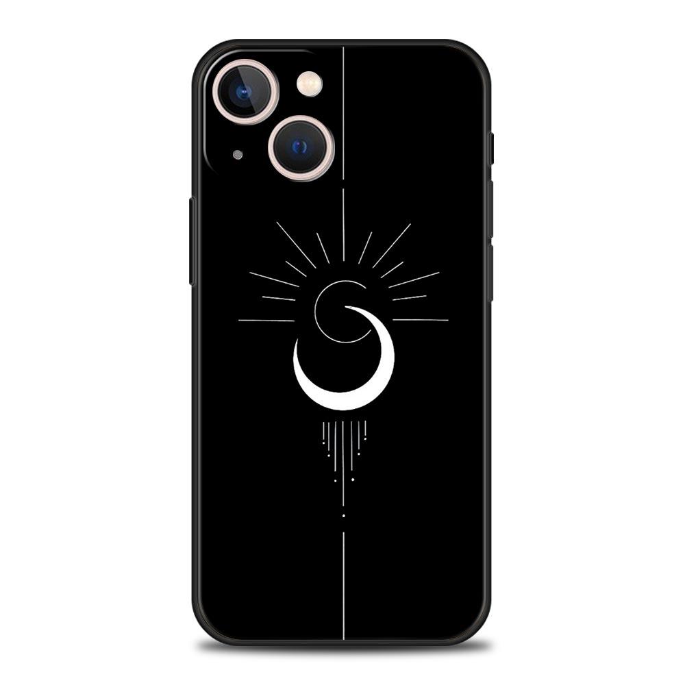 Couple Black and White Love Sun Moon Luxury Phone Case For iPhone 13 15 14 12 11 Pro MAX XR X SE XS 7 8 Plus Silicone Cover