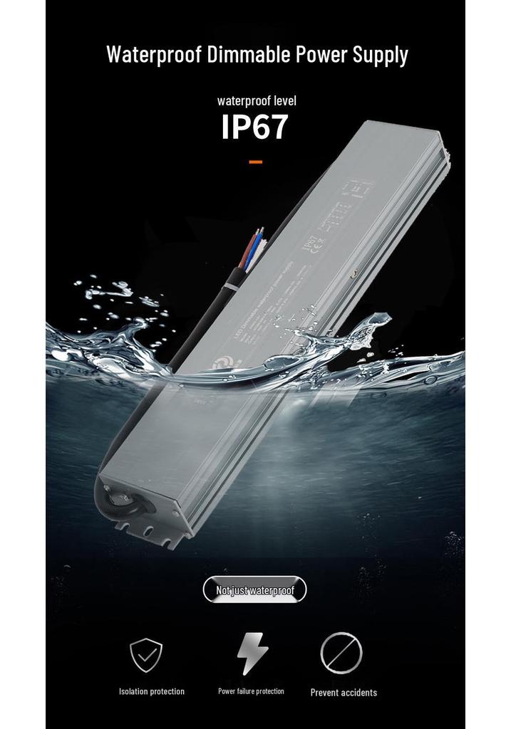 Dimmable 12V/24V Waterproof Power Supply with 0-10V Silicon Control, Options: 60W, 100W, 150W, 200W, 250W, 300W