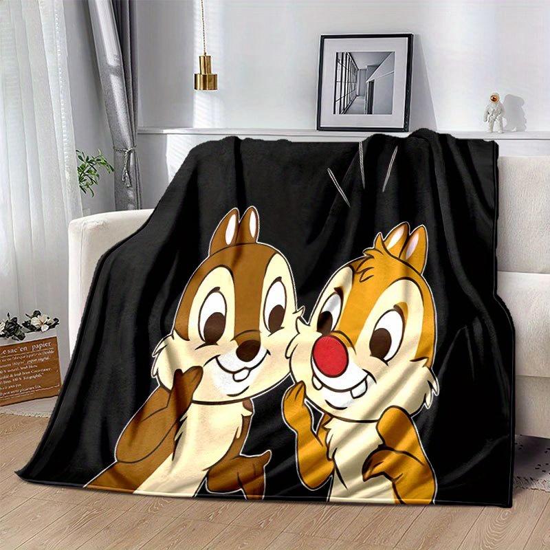 Chip 'n' Dale Cartoon Flannel Blanket - Ultra-Soft, Cozy, and Comfortable for Sofa, Bedroom, Camping, and Travel - Four-Season Versatility,