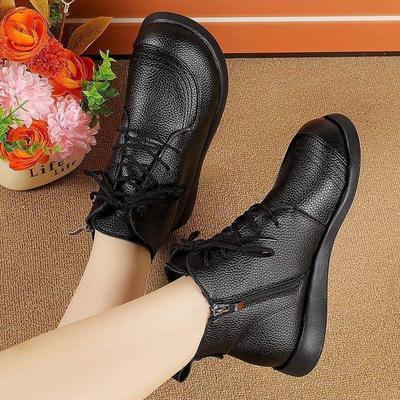 Теплые хлопковые ботинки для среднего и пожилого возраста, повседневные кожаные ботинки для мамы на плоской подошве, нескользящие, новые бархатные ботинки Мартин, короткие, 42