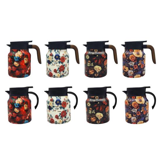 Винтажный заварочный чайник с цветочным узором и встроенным фильтром, V-образным носиком, заварочный чайник с напорной водой, 1000 мл, изолированный чайник из нержавеющей стали