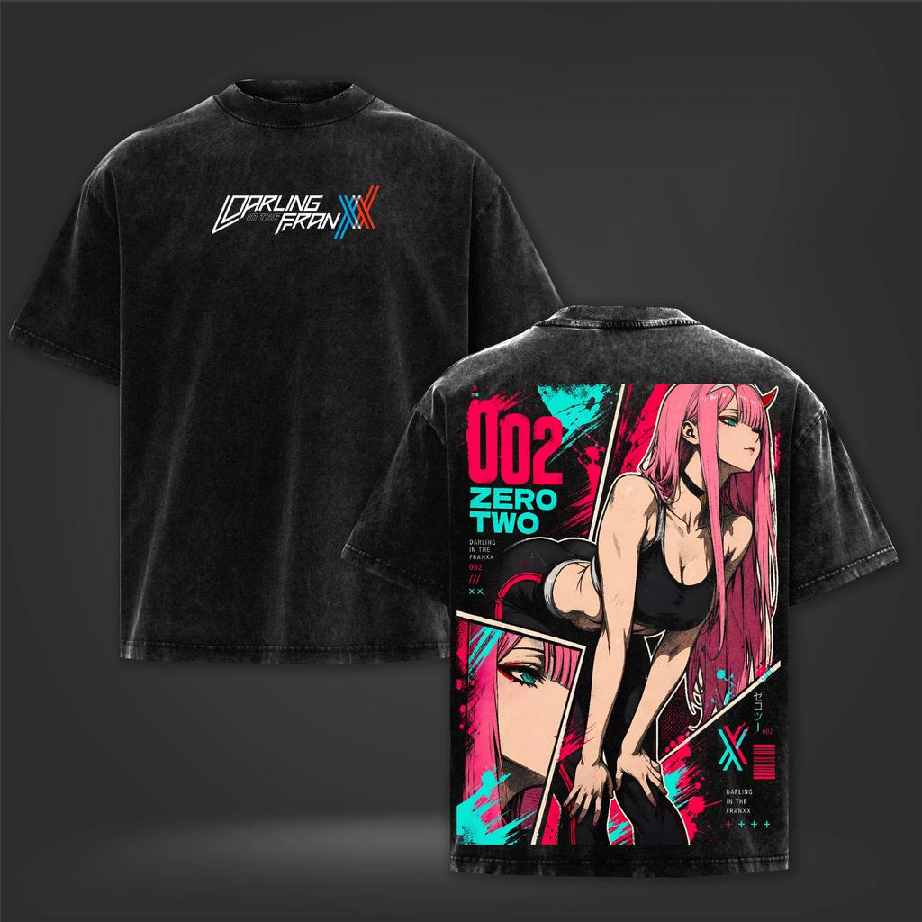 Manga Darling In The FranXX Zero Two Printed Tee Men Women Clothing Washed Cotton T-shirt Vintage Casual T Shirt Harajuku Tshirt