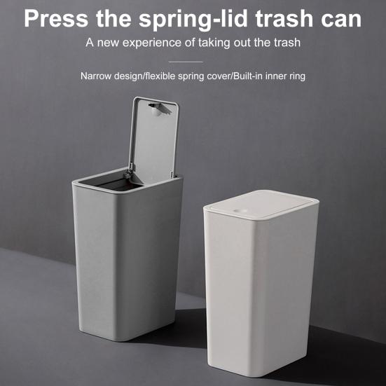 Bathroom Trash Can with Press Top Lid High Durability Large Capacity Solid Color Slim Wastebasket Garbage Can