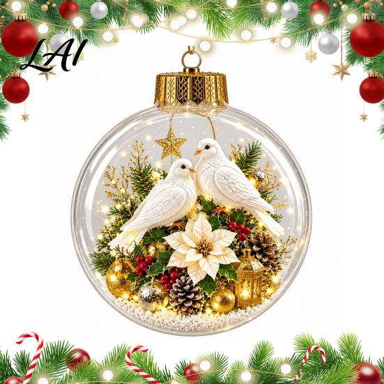 Winter Wonderland Holiday Accents Christmas 3D Faux Crystal Ball Hanging Ornaments with Warm LED Glowing Lights Luminous Tree Pendant for Home Decor