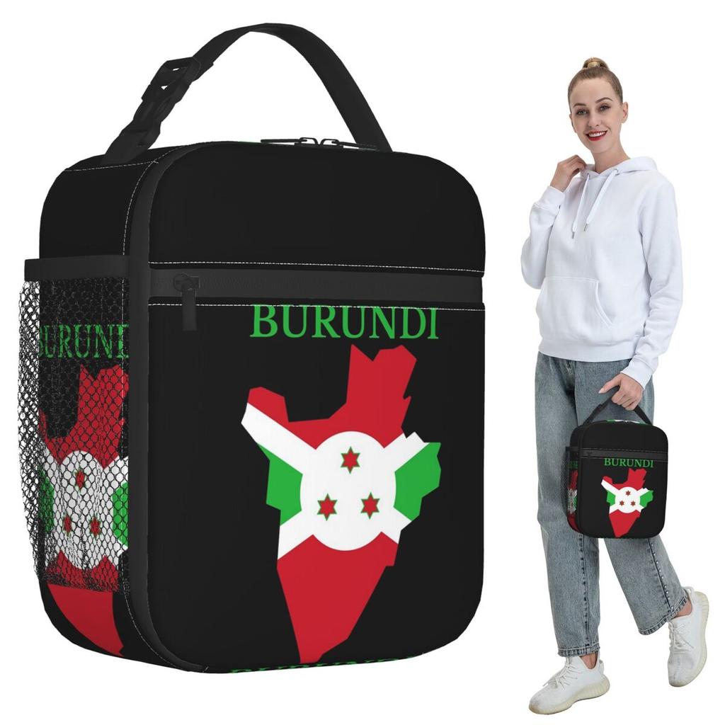 Burundi Map Flag Insulated Lunch Bag for Women Office Cooler Thermal Food Box Tote Portable Lunch Boxes Container