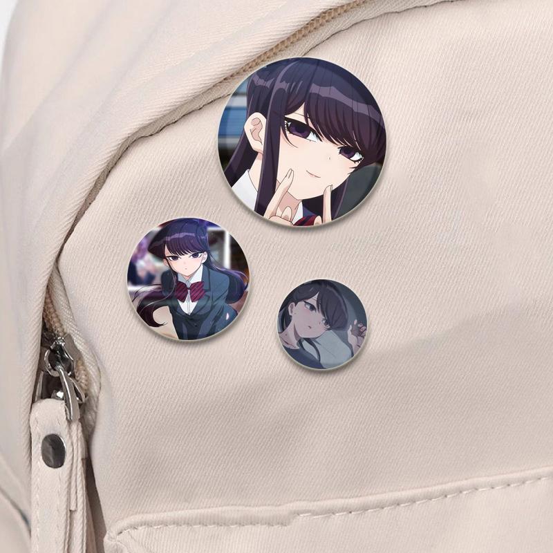 32/44/58 мм Komi Can T Communicate Круглая булавка Милая мультяшная застежка-брошь для рюкзака Аксессуары для одежды Аниме Коллекция Значков Украшения