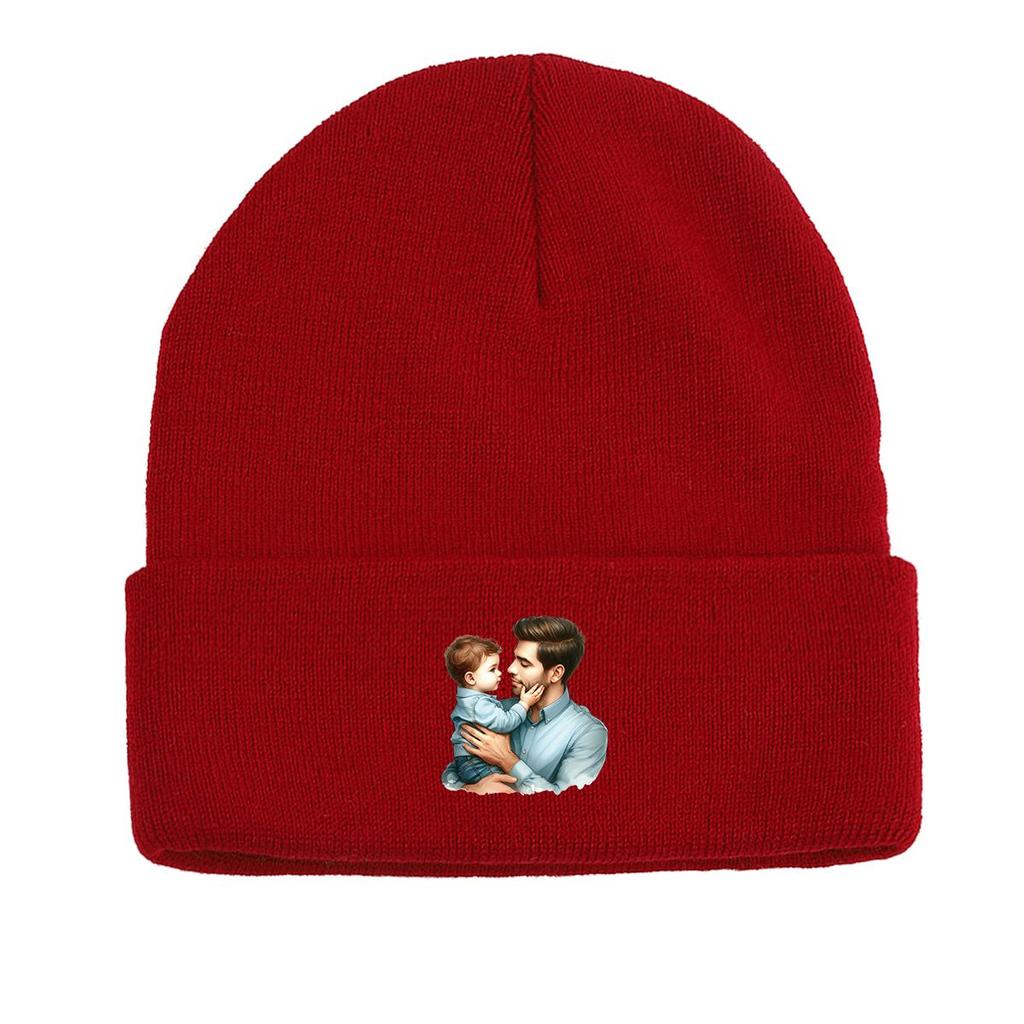 Father Family Print Knitted Hat Beanie, Skull Cap Thermal Cozy Sporting Bonnet Knit Cap Beanie