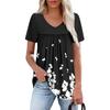 Women's Casual V-Neck Short Sleeve Chest Ruffle Printed Top