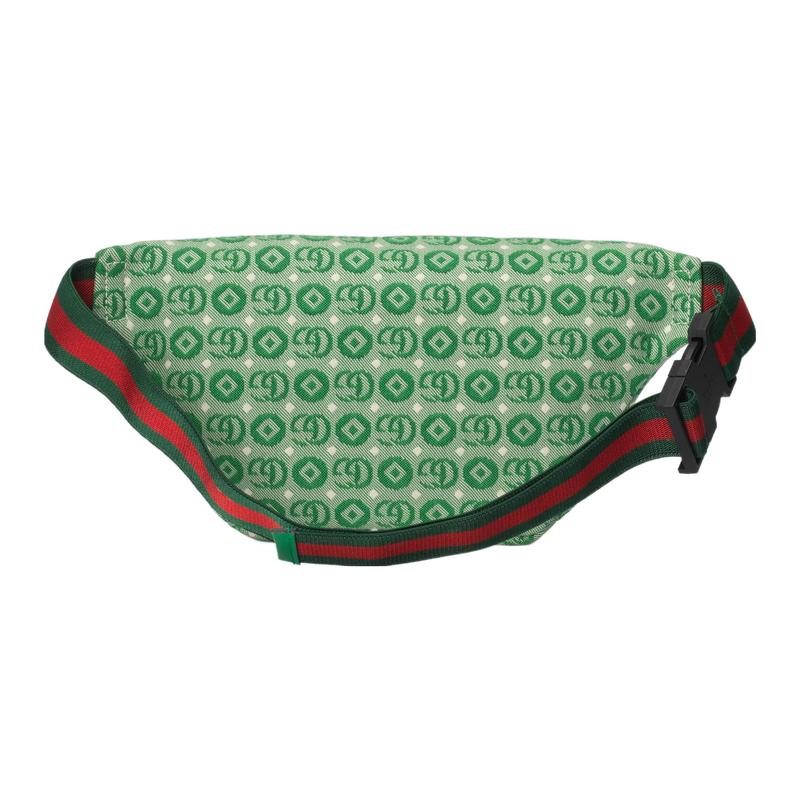 Gucci Interlocking double G printed star logo zipper all over shoulder crossbody bag children's bag cotton waist bag children's green