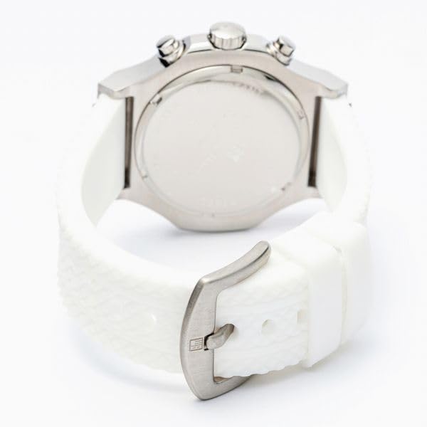 Authentic Salvatore Marra model 5 ATM water date rubber watch, SM23106-SSWHWH, resistant, chronograph, display, strap.