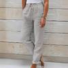 2025 Новые женские летние брюки с эластичной талией, карманами, однотонные, из хлопка и льна, с широкими штанинами, свободные, длиной девять очков