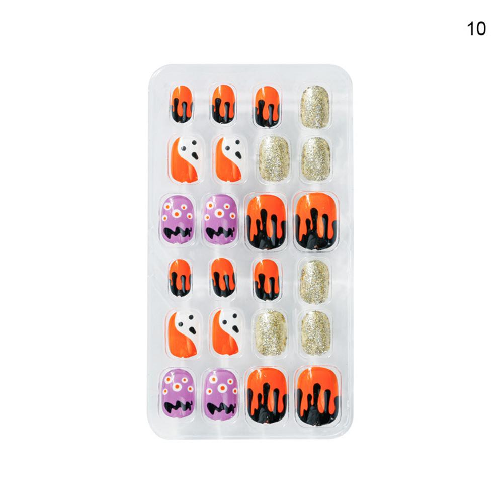 On Halloween Glue Self Bat Fire Nail Art Decorations Manicure Fake Nail Tips Short False Nails