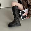 Модные и ретро дизайнерские универсальные повседневные женские рыцарские сапоги летние новые классические на толстой подошве с увеличением роста и стройнящие сапоги