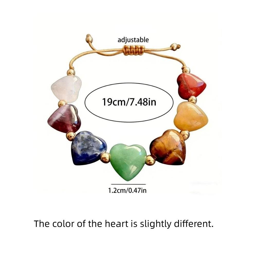 Creative Love Bead Beads Heart Bracelet Vintage Ins Style Colorful Crystal Bracelet Adjustable Rainbow Stone Bracelet Couple