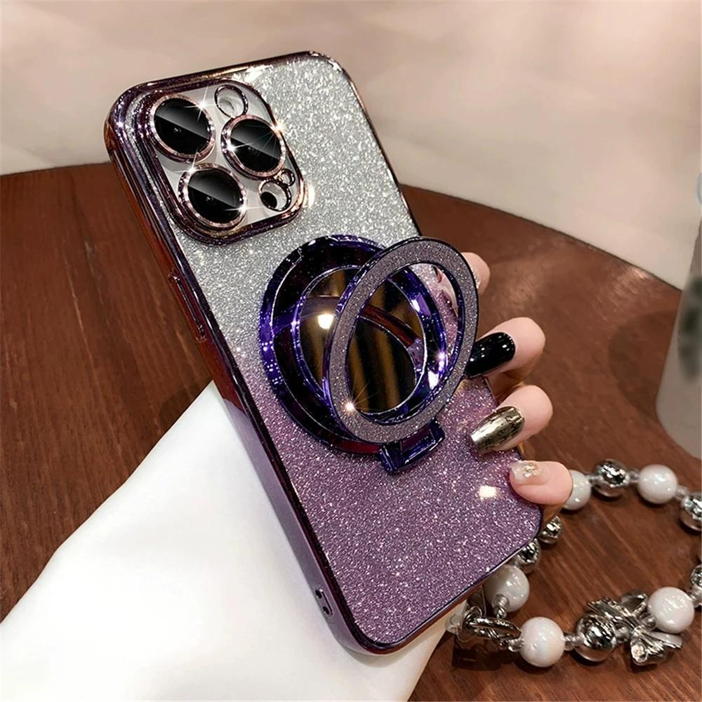 Блестящий зеркальный чехол-подставка с градиентом для Huawei Nova 12 11 10 9 8 7 Pro SE Nova Y70 8i 5T Мягкая накладка с браслетом