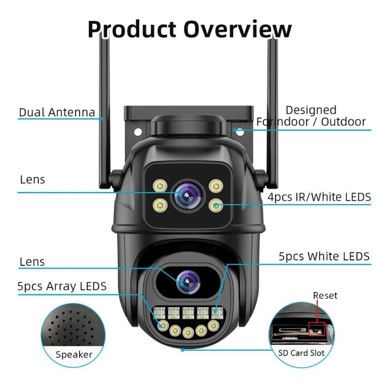 EU Plug 4K 8MP WiFi Surveillance Camera, Dual Lens, 4X Digital Zoom, AI Human Detect, ONVIF, Outdoor Security PTZ IP Cameras