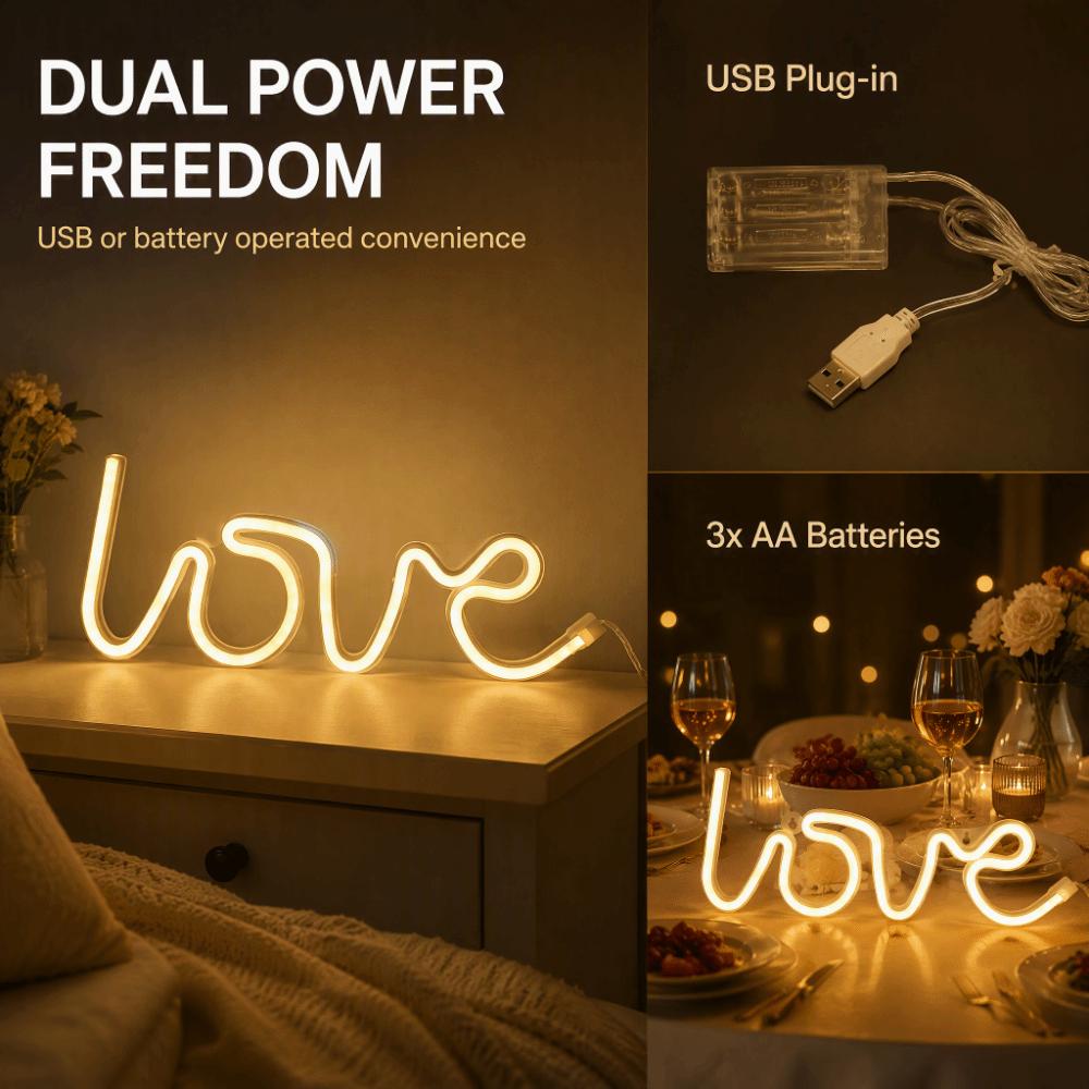 Love Neon Sign Lamp USB or Battery Powered LED Neon Sign Portable Neon Light  Living Room