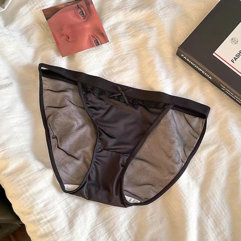 Women's New High Slit Satin Lace Sexy Comfortable Breathable Cotton Bottom Crotch Mid Waist Underwear