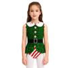 Kids Girls Christmas Santa Elf Costumes Candy Cane Striped Sequins Dance Leotard Xmas Skating Bodysuit