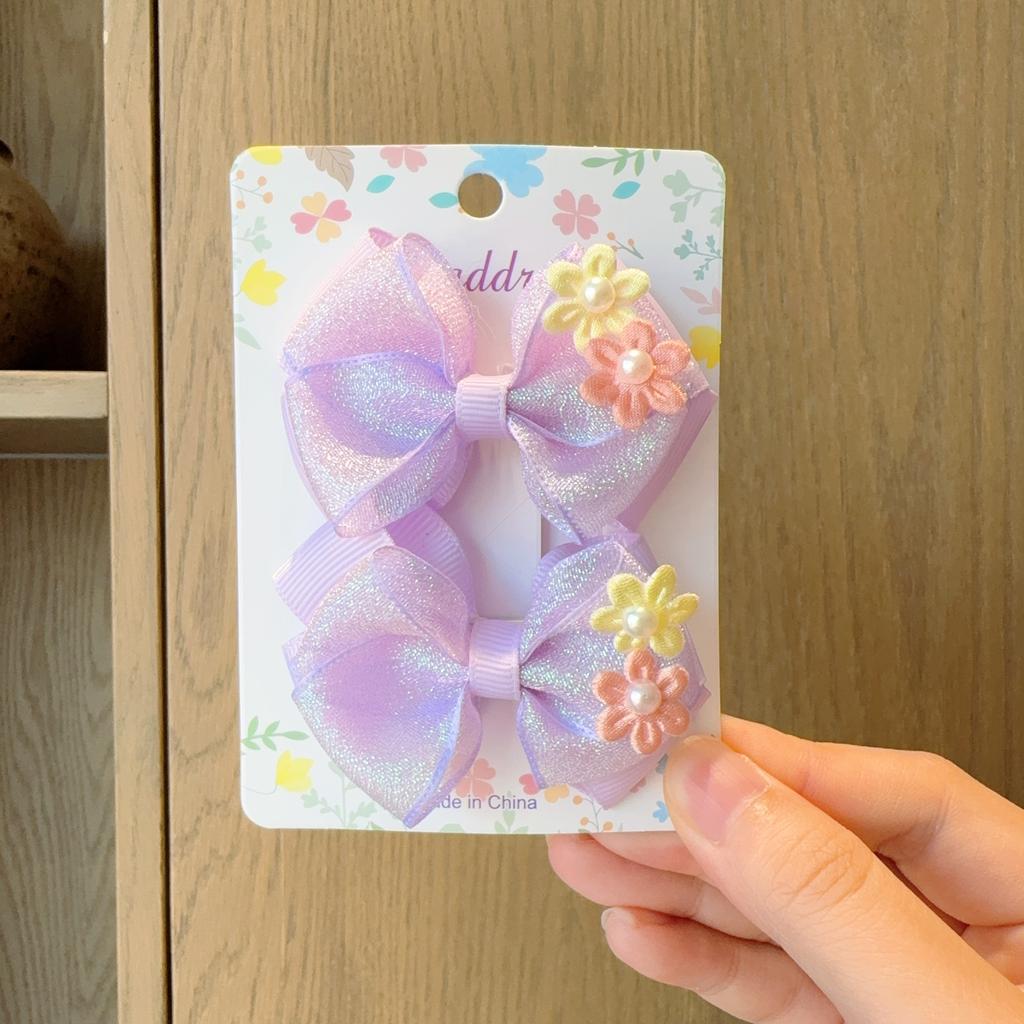 2Pcs/set New Cute Fashion Shiny Flowers Bow Lovely Girls Hairpins Children Headwear Hairgrip Hair Clips Hair Accessories Gift