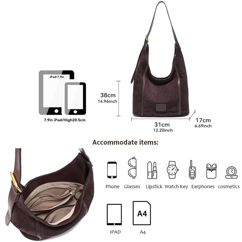 Ladies Suede Cow Genuine Leather Underarm Bags Women Soft Cowhide Vintage Shoulder Bag  Female Fashi Luxury Designer Handbags