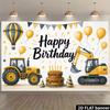 2D Construction Party Backdrop - Excavator & Tractor Banner for Kids Engineering Themed Photoshoot