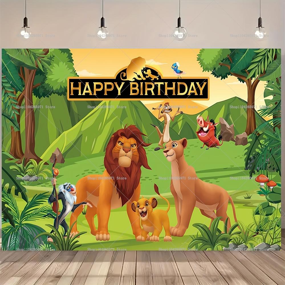 The Lion King Simba Cartoon Backdrop Wild Jungle Animals Kids Birthday Party Decoration Baby Shower Photo Banner Props