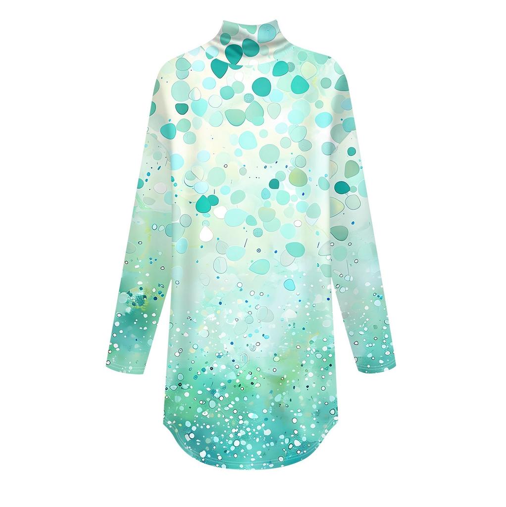 Женская модная повседневная футболка с длинным рукавом с высоким воротом и принтом, пуловер, топ