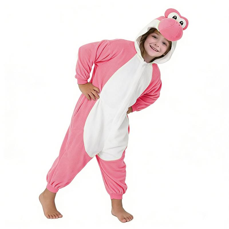 Kids Onesies Cartoon frog Kigurumi Pink Fleece Pajamas for Halloween Christmas Party Outfit