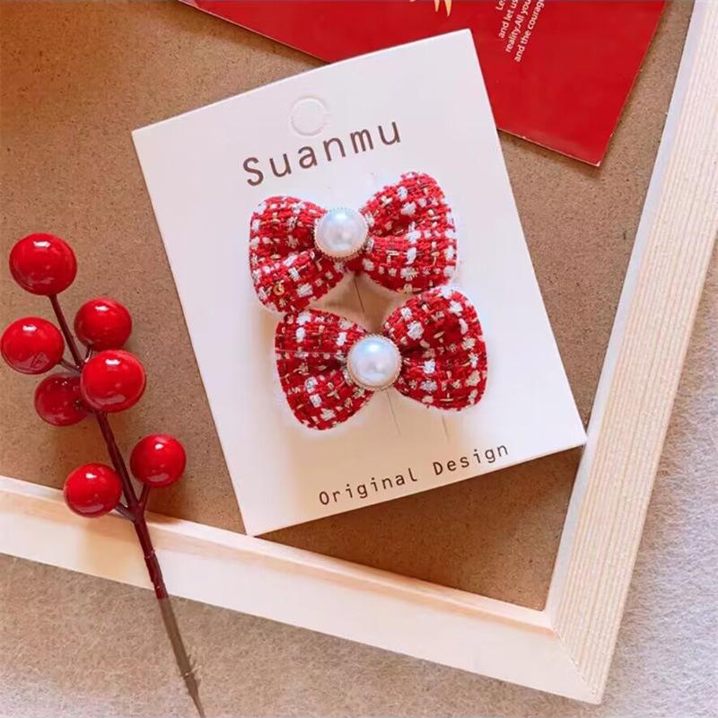 Новогодняя красная заколка с кисточкой: Ретро бант заколка для волос Ханфу для девочек