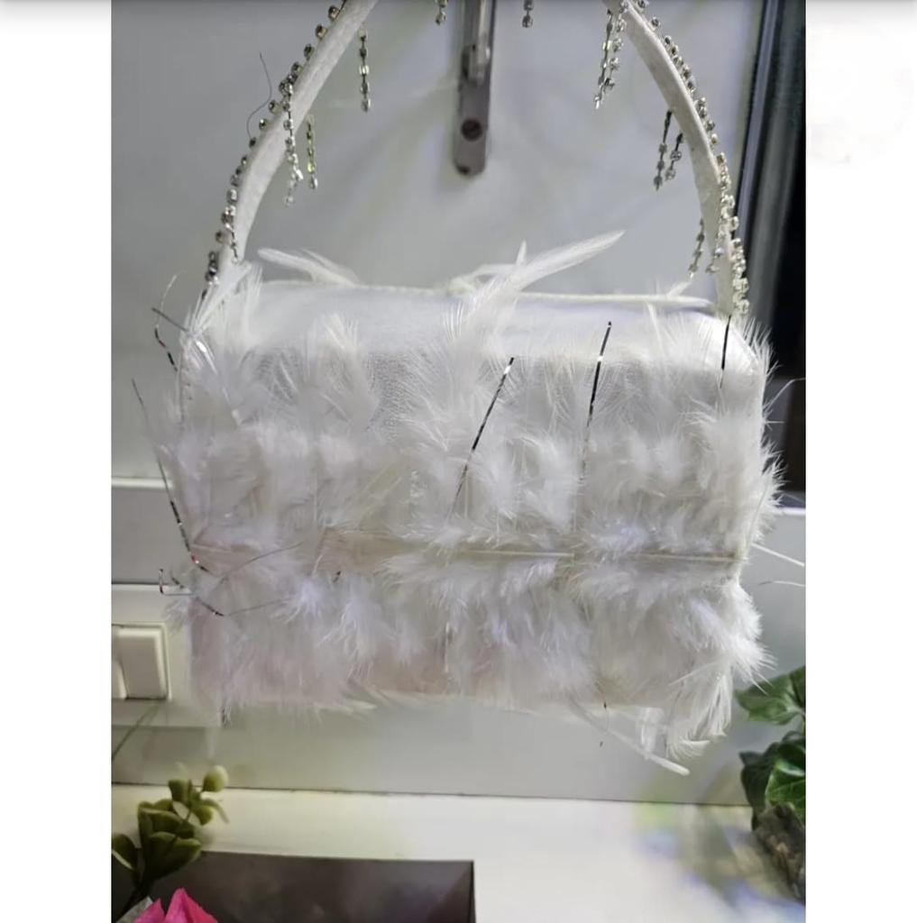 Роскошная белая сумка из перьев, дизайнерский вечерний кошелек с ручкой из страз, элегантный свадебный клатч, сумка для вечеринки и коктейля, подарок для нее